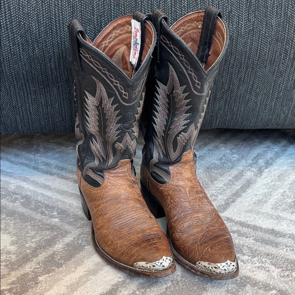 VTG Tony Lama Cowboy Boots silver tip Western Two-Tone mens 7.5 womens 9 leather